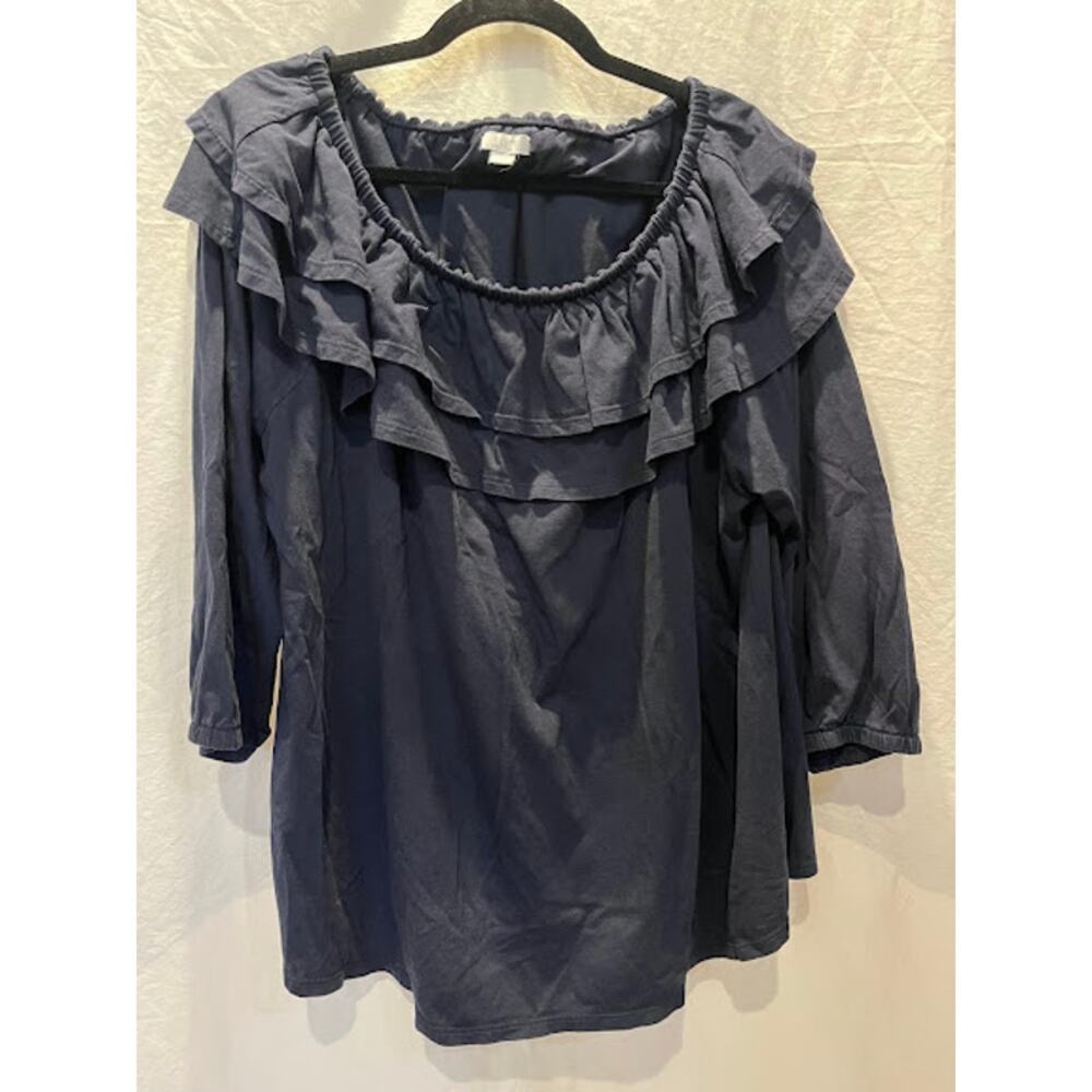 J. Jill Top Navy Ruffle Off Shoulder Optional Womens Size 3X Boho